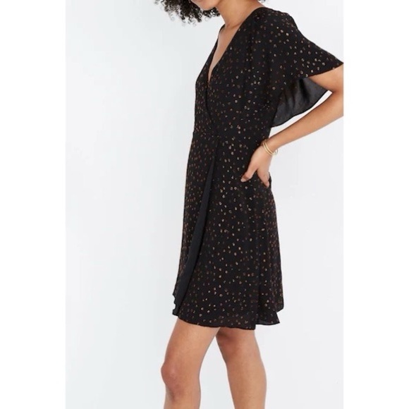 Madewell Cape Sleeve Mini Dress in Metallic Dots Black Size 2 New NWOT - Picture 2 of 13